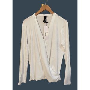 Bobi Modal Wide Rib Wrap Top Long-sleeve in White Womens Size L NWT